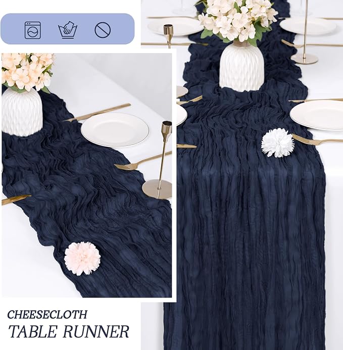 6 Pack Navy Blue Cheesecloth Table Runner 17x108 Inch Semi Sheer Boho Gauze - Image 6