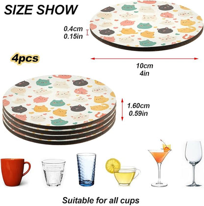 Art Illustration Cats Set of 4 Round Drink Coaster Thick Heat Resistant Mats - Image 4