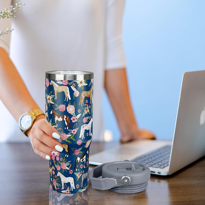 30 oz Horse Tumbler with Handle and Flip Straw, Vacuum Insulated Water Bottle - Image 5
