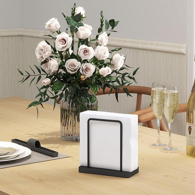 STWWO Napkin Holder for Table, Wood Metal Napkin Holder for Kitchen Dining | - Image 2