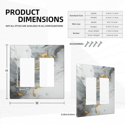 Outlet Covers Gray/Gold Marble Abstract Modern Luxury 2 Gang Light Switch Cover Double Rocker Wall Plate Decorative GFCI Receptacle Electrical Switchplate for Bathroom Bedroom Decor（2 Pack）