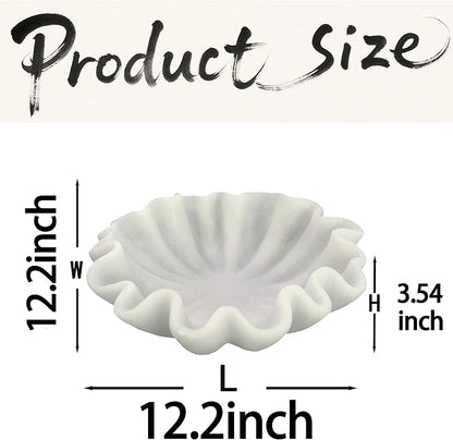 12" Large Handmade Decorative Bowl decor , Handicraft Scalloped Bowls for Modern Home Decor,Ruffle Decor,Key Bowl for Entry Table,Decorative Fruit Bowl for Kitchen Counter,Artificial Stone Milky White