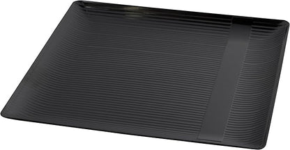 Exquisite Disposable-Black-Plastic-Plates-Square Linear (40 Pack) Wedding Dinner Fancy Tableware Dishes (10.25 Inch., Black) Single Size Set