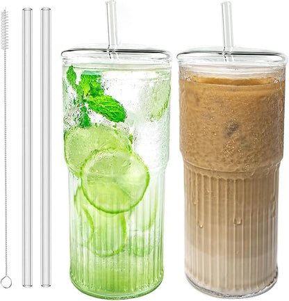 Luiaiog Glass Cups with Lids and Glass Straws, Mason Jar Cups High Borosilicate by Luiaiog