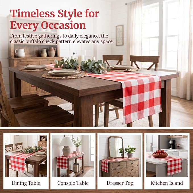 ShinyBeauty Red and White Checkered Table Runner 108 Inches Long, 4 Packs | - Image 6