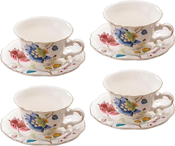 Ceramic Tea Cups Coffee Cup and Saucers Set of 4 by Jomop