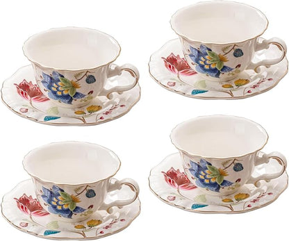 Ceramic Tea Cups Coffee Cup and Saucers Set of 4 by Jomop