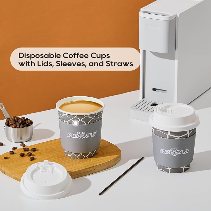 JOLLY PARTY 10 oz Paper Coffee Cups, Disposable Coffee Cups - Image 6