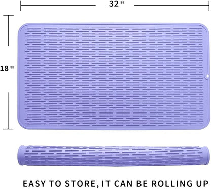 Silicone Dish Drying Mat for Multiple Usage,Easy clean,Eco-friendly,Heat-resistant Silicone Mat for Kitchen Counter or Sink,Refrigerator or Drawer Liner Light Purple 4XL 32 inches x 18 inches