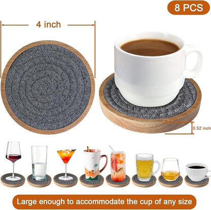 Wood Coasters for Drinks, Eykao Absorbent Coaster Sets of 8, Woven Drink - Image 6