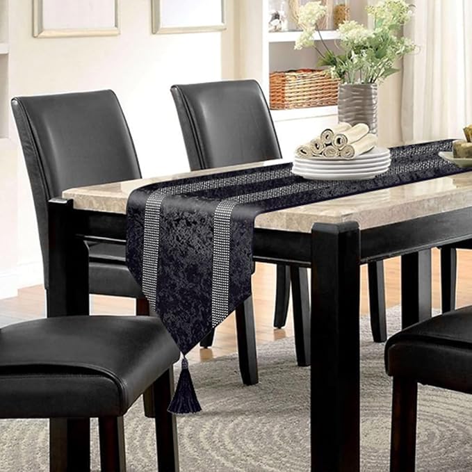 Elegant Sequin Rhinestone Black Table Runner, Ombre Velvet, Modern Style - Image 6