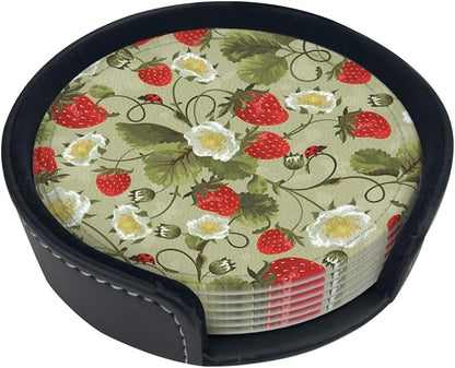 6 Pcs Strawberry Ladybug Leather Coasters - Image 5