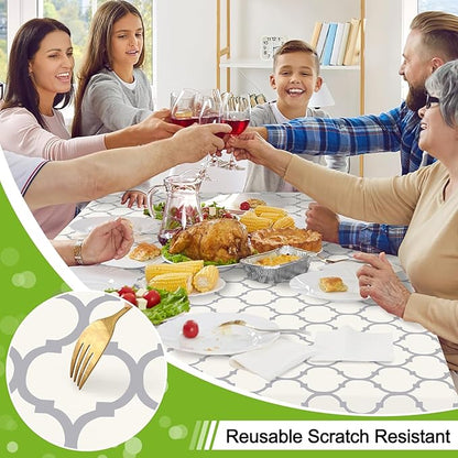 Smiry Square Table Cloth, Waterproof Vinyl Tablecloth with Flannel Backing for Square Tables, Wipeable Spillproof Plastic Tablecloths for Dining, Camping, Indoor and Outdoor (54"x54", Beige)