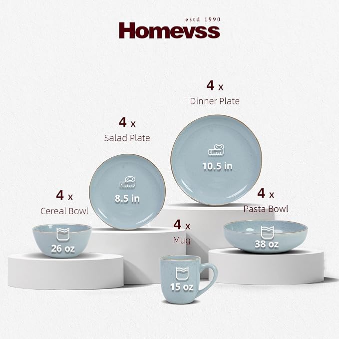 Stoneware Euro-Nordic 20pc Dinnerware Set, Shiny Light Blue - Image 2