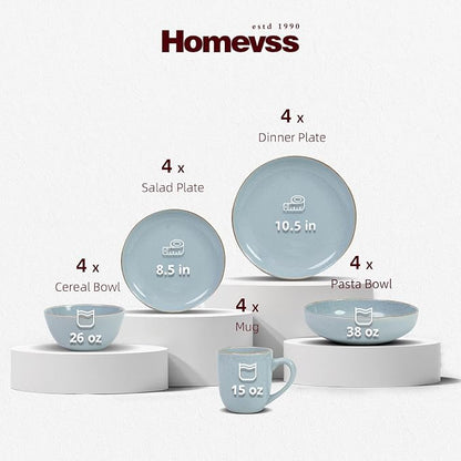 Stoneware Euro-Nordic 20pc Dinnerware Set, Shiny Light Blue - Image 2