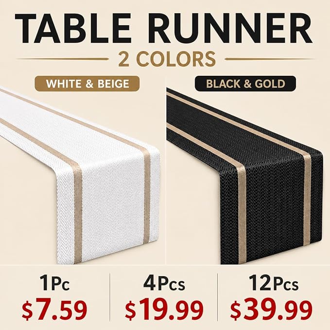FAVE Woven Vinyl White Table Runner Woven - Image 6