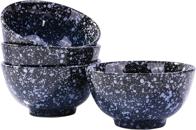 Japanese Bowl Set of 4 Ceramic Rice Bowls 4.5 Inch Speckled Glaze Snack Bowls by Cerficer