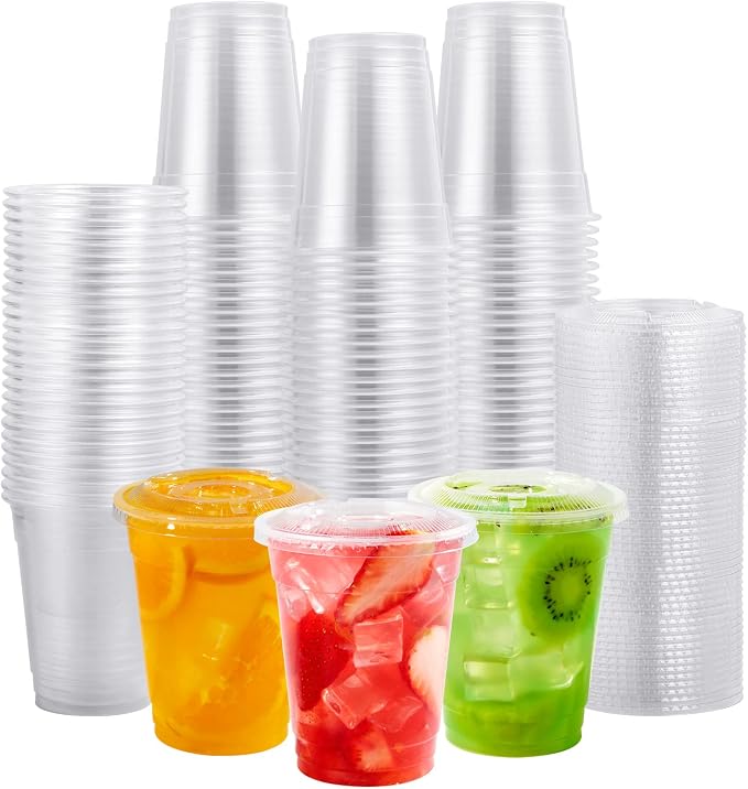 FOCUSLINE 200 PACK 12oz Clear Plastic Cups, Disposable Cold Drinking Cups by FOCUSLINE