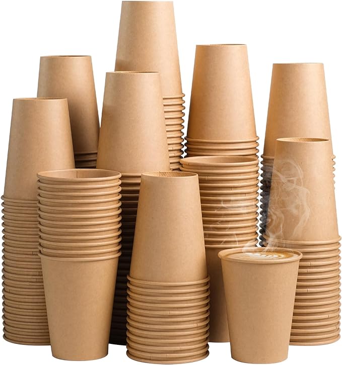 SIUQ 300 Pack 12 oz Kraft Paper Cups, Unbleached Disposable Coffee Cups | by SIUQ