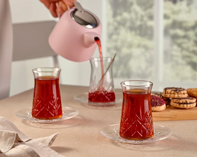 Pasabahce Crystal Turkish Tea Glasses and Saucers, 6 Cups and 6 Plates Perfect - Image 4