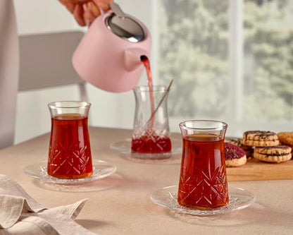 Pasabahce Crystal Turkish Tea Glasses and Saucers, 6 Cups and 6 Plates Perfect - Image 4