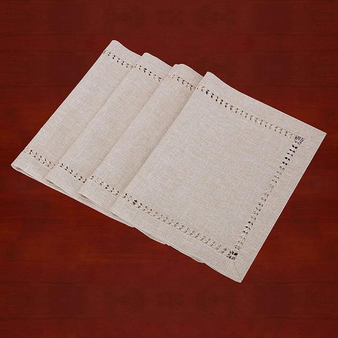 Grelucgo Handmade Hemstitched Polyester Rectangle Table Placemats - Image 2