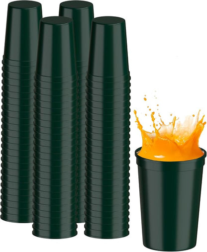 PartyPrints 100 Pack Small 10 to 12 oz Dark Green Reusable Blank Plastic Cups by PartyPrints
