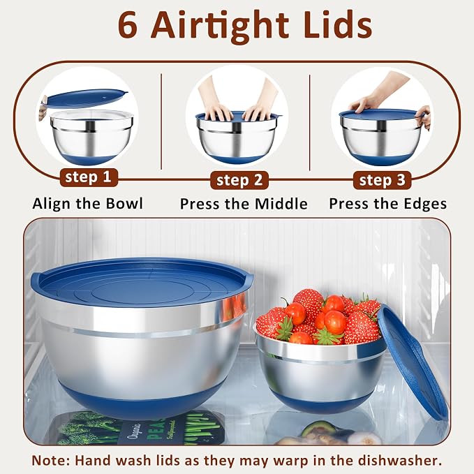 9 Pack Mixing Bowls with Airtight Lids Set, Stainless Steel Mixing Bowls with - Image 5