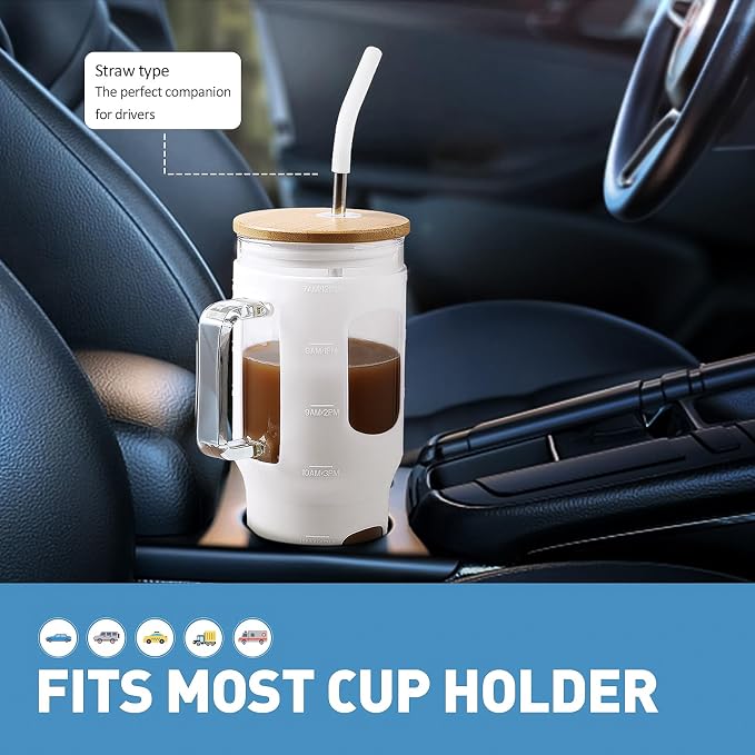 WINSA Glass Tumbler with Straw and Lid, 32 oz Glass Cup with Handle, Glass - Image 5