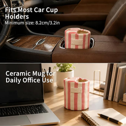 Ceramic Coffee Mug with Sip Hole, 12oz Striped Ceramic To Go Coffee Cup - Image 6
