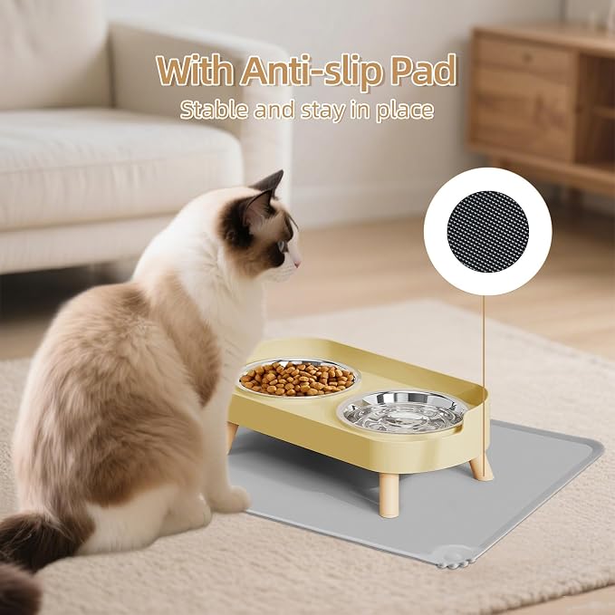 Elevated Cat Bowl with Food Mat, Raised Cat Food and Water Bowl Set - Image 5