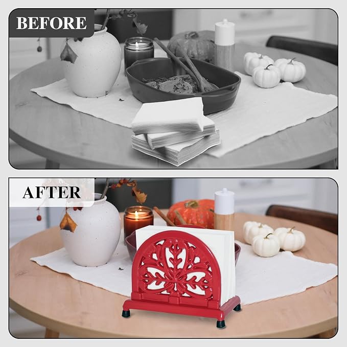 JOGREFUL Cast Iron Napkin Holder, Kitchen Organizer Mistletoe Pattern Red | - Image 4