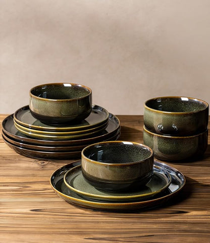Ceramic Dinnerware Set for 6, 18-Piece Plates and Bowls Set | Handmade Reactive - Image 5