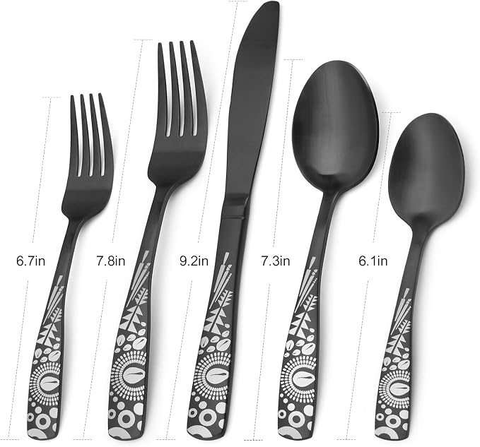 Matte Black Silverware Set, Bysta 40-Piece Stainless Steel Flatware Set - Image 2