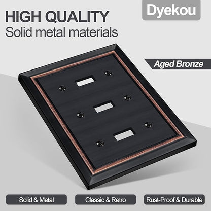 Metal Wall Plate for Electrical Outlets, Decorative Aged Bronze Switch Plates Outlet Cover, Light Switch Cover Plate, 3-Gang Wall Plates (Triple Toggle, 1 Pack)