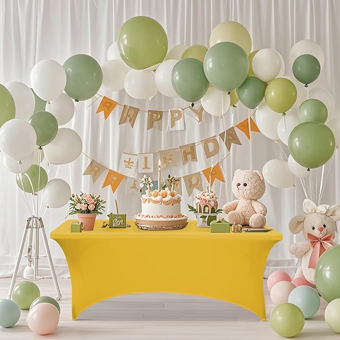6Pack 6FT Table Cloth for Rectangular Fitted Events Stretch Yellow Table Covers Washable Spandex Tablecloth Protector for Party, Wedding, Cocktail, Banquet, Festival