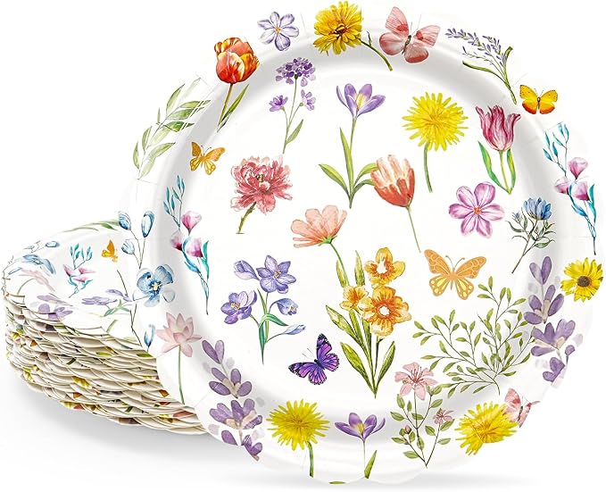 40 Pcs Spring Floral Paper Plates | 7 Inch Assorted Wildflower Disposable by Unknown