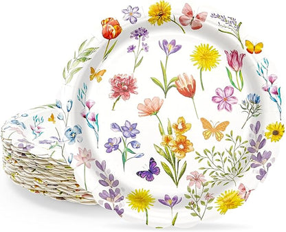 40 Pcs Spring Floral Paper Plates | 7 Inch Assorted Wildflower Disposable by Unknown