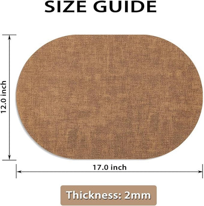 Placemats Set of 4 - Washable Heat Resistant Table Placemats - Wipeable Faux Leather Oval Place Mats, Waterproof Table Mats for Dining Table, Brown