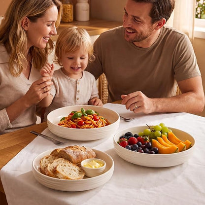 Pasta Bowls Set of 4, 33 OZ White Salad Bowls | 8 Inch Porcelain Wide and - Image 7