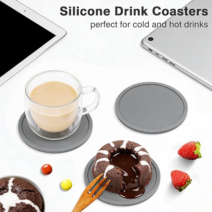 2 Pack Silicone Coasters for Drinks, Round Grey Coasters - Image 5
