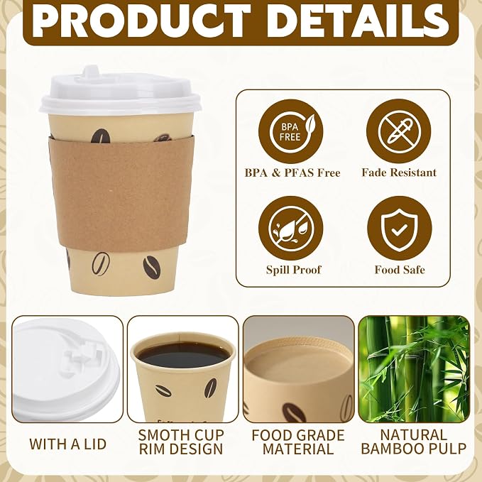 25 Pack 12 oz Disposable Cups Paper Coffee Cups - Image 3