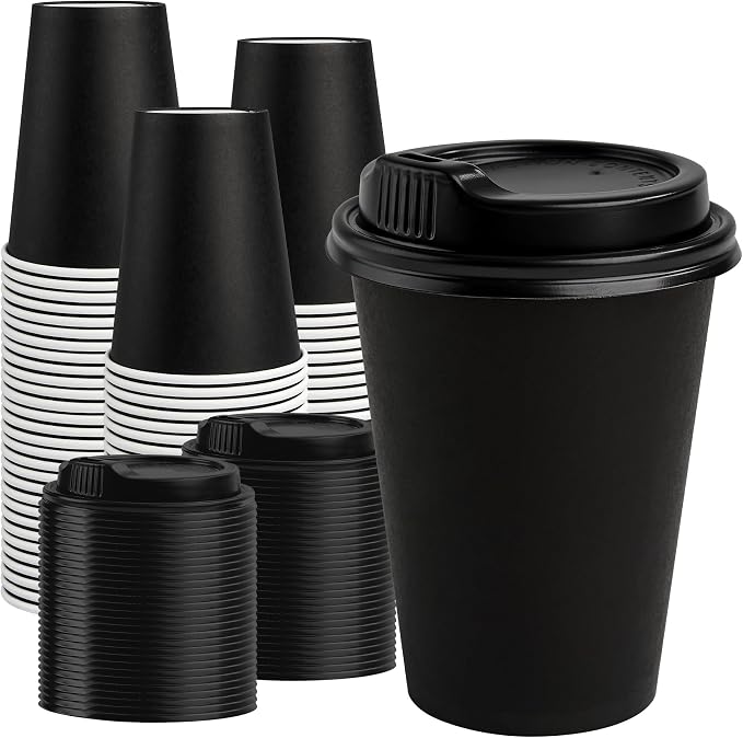 RACETOP Coffee Cups with Lids 12 oz, 100 Pack Disposable To Go Cups, To-go by RACETOP