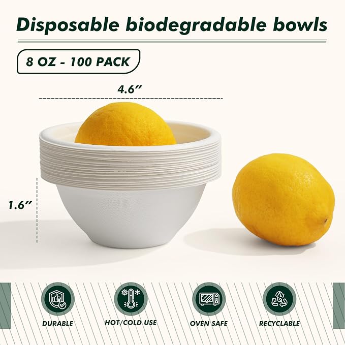 Paper Bowls 8 oz, Disposable Compostable Soup Bowls, Heavy Duty White Bowls Bulk - Image 7