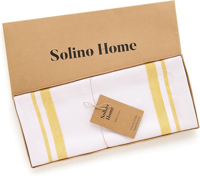 Solino Home 100% Pure Linen Table Runner, 14 x 72 in, French Stripe | Table - Image 5