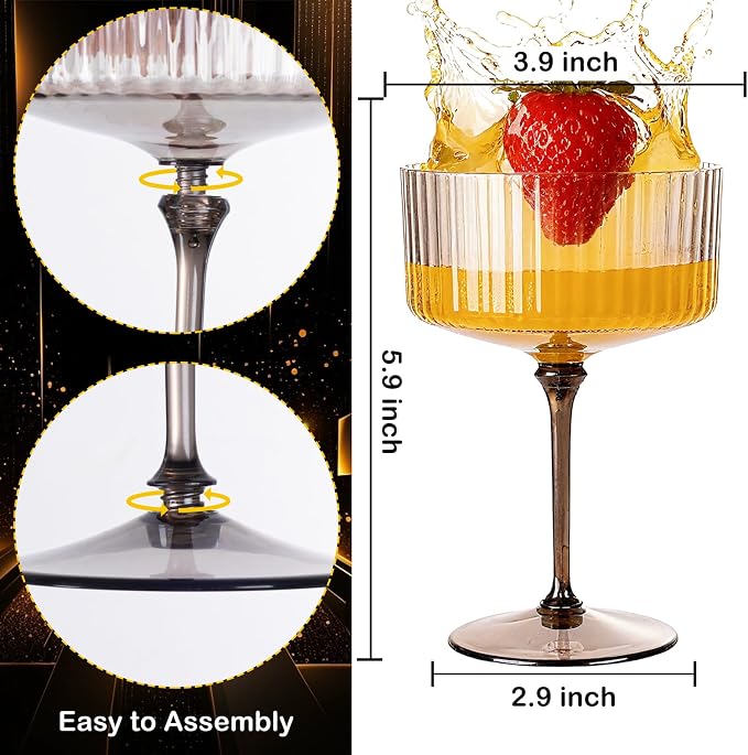 LIYH 20 Pcs Plastic Martini Glasses 10 Oz Clear Black | Disposable Martini - Image 3