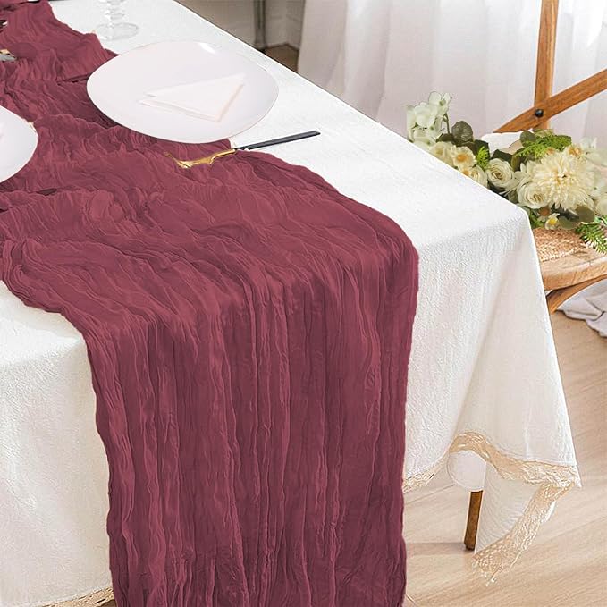 12 Pack Burgundy Cheesecloth Table Runner 10ft Boho Gauze Cheese Cloth Table - Image 5