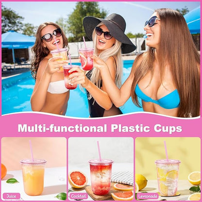KesaPlan 100 Pack 16 oz Pink Plastic Party Cups - Image 7