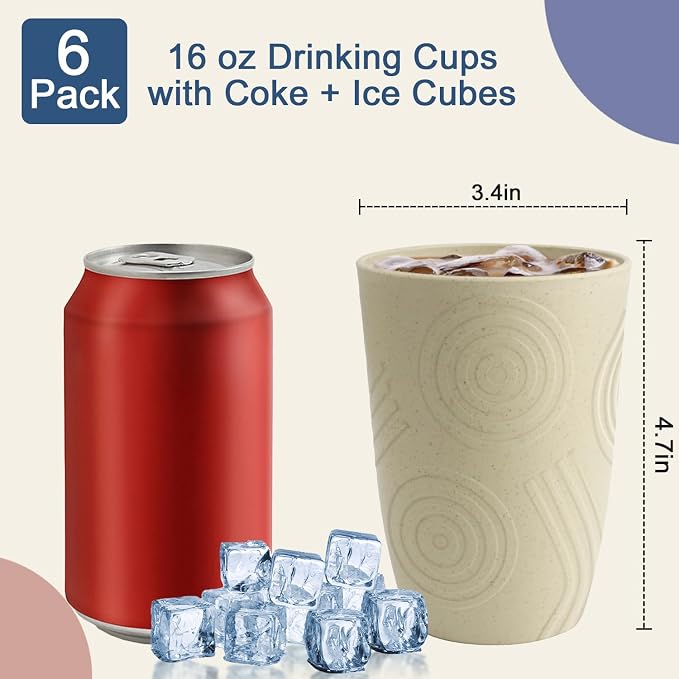 Wheat Straw Cups 6 PCS - 16 OZ Cup Set - Image 3