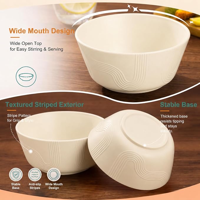 PYRMONT Large Bowls Wheat Straw Bowls 36 Oz Unbreakable Salad Bowls Microwave & - Image 3